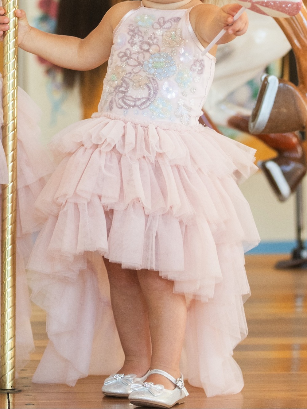 Ooh! La, La! Couture Pink Layered Tulle High-Low Flower Sequin Dress